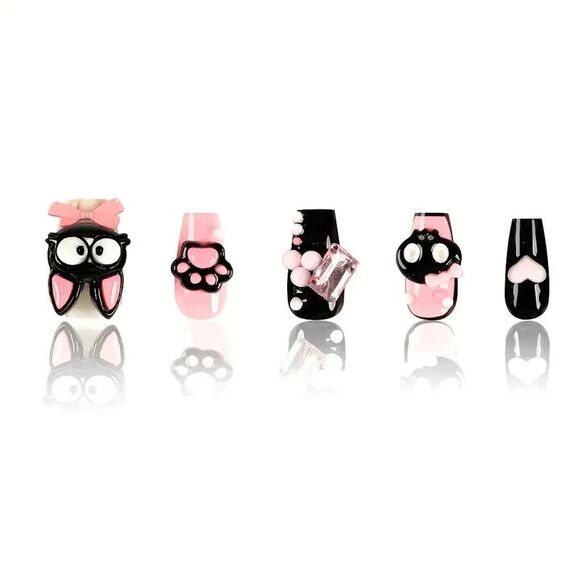 Wicked Silk Cute Cat Kitty Anime Kawaii Press on Nails - S - Picture 4 of 6